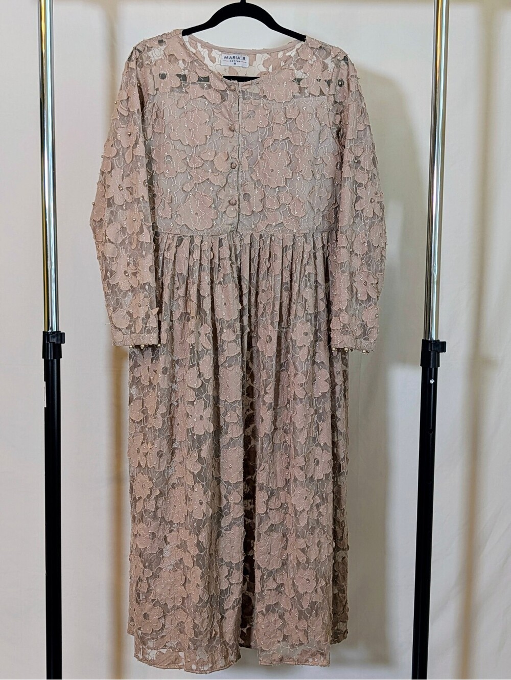 MARIA B Pakistani Designer Luxury Pret Lace Long Kurta Maxi High Slit M Original